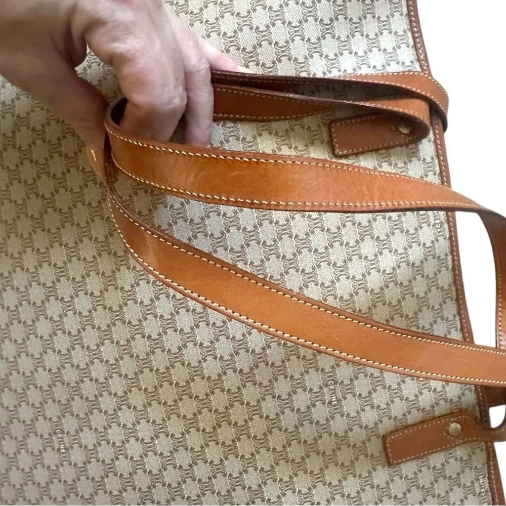 Celine Macadam Coated Canvas Tote Brown Triomphe Logo Large Shoulder Bag CLEAN - Picture 4 of 14